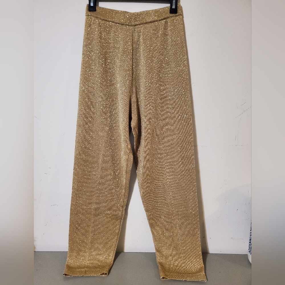 Vintage Sparkle Gold Knit Disco Pants Size Small 80s